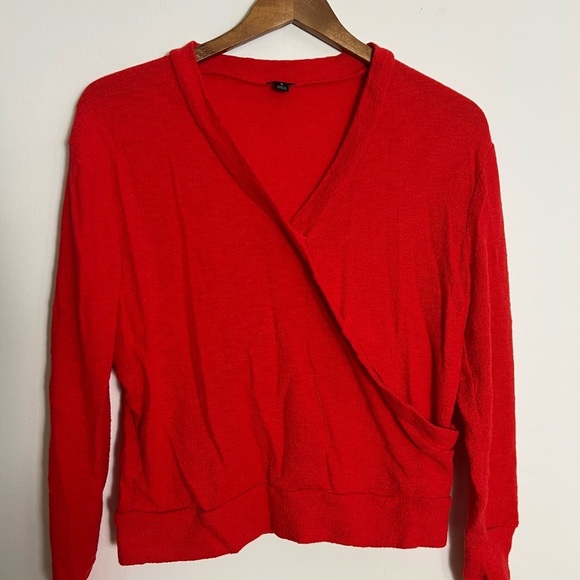 J. Crew Sweaters - Womens J.Crew Red Faux Wrap Sweater Textured Knit Small Cotton Preppy Normcore